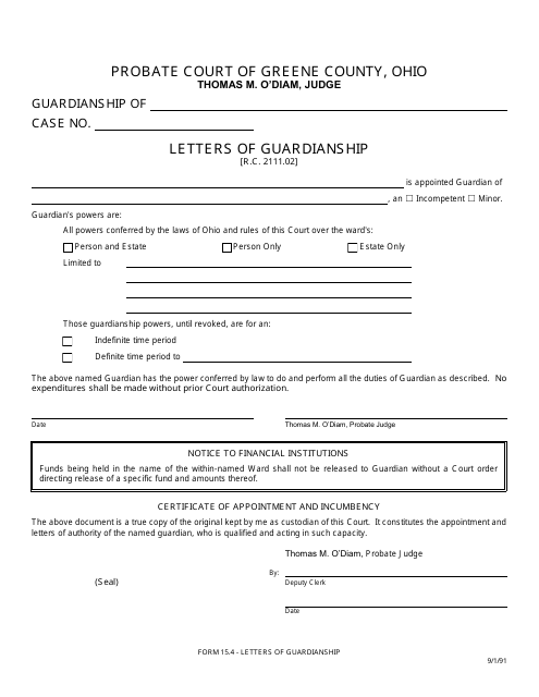 Form 15.4 Letters of Guardianship - Greene County, Ohio
