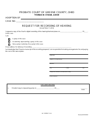 Document preview: GC Form 11.2-A Request for Recording of Hearing - Greene County, Ohio