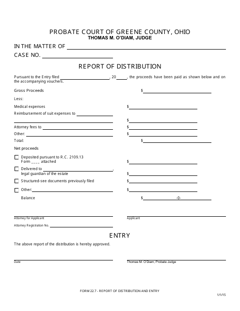 Form 22.7 Report of Distribution - Greene County, Ohio