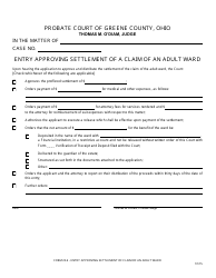 Document preview: Form 22.6 Entry Approving Settlement of a Claim of an Adult Ward - Greene County, Ohio