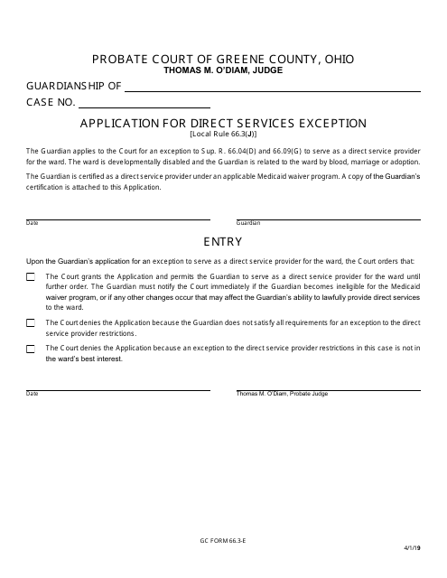 GC Form 66.3-E Application for Direct Services Exception - Greene County, Ohio