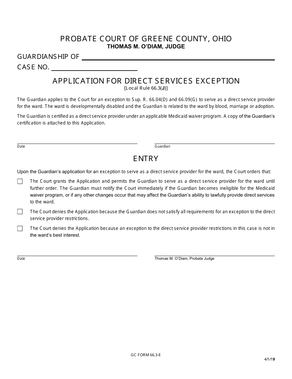 GC Form 66.3-E Application for Direct Services Exception - Greene County, Ohio, Page 1