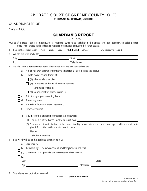 Form 17.7 Guardian's Report - Greene County, Ohio