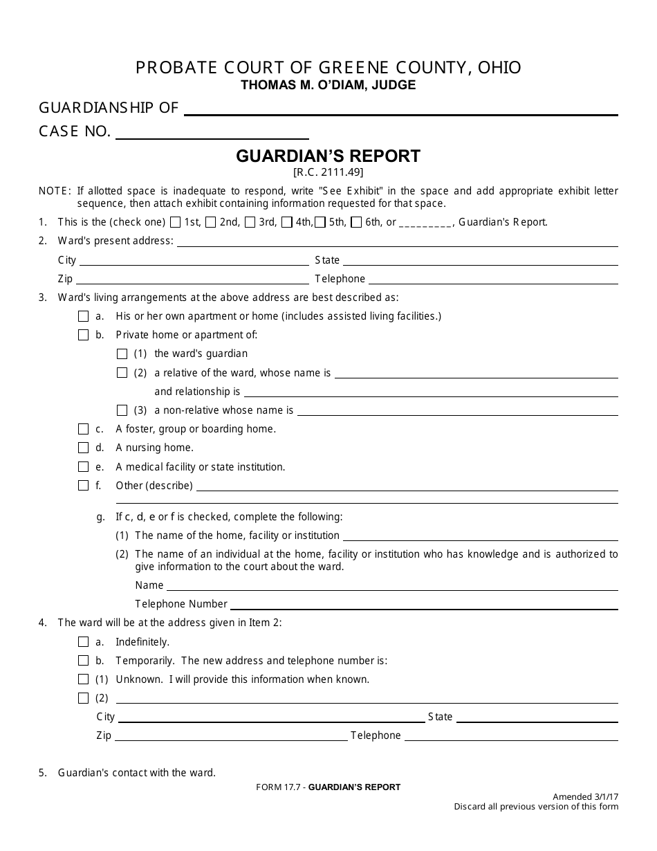 Form 17.7 Guardians Report - Greene County, Ohio, Page 1