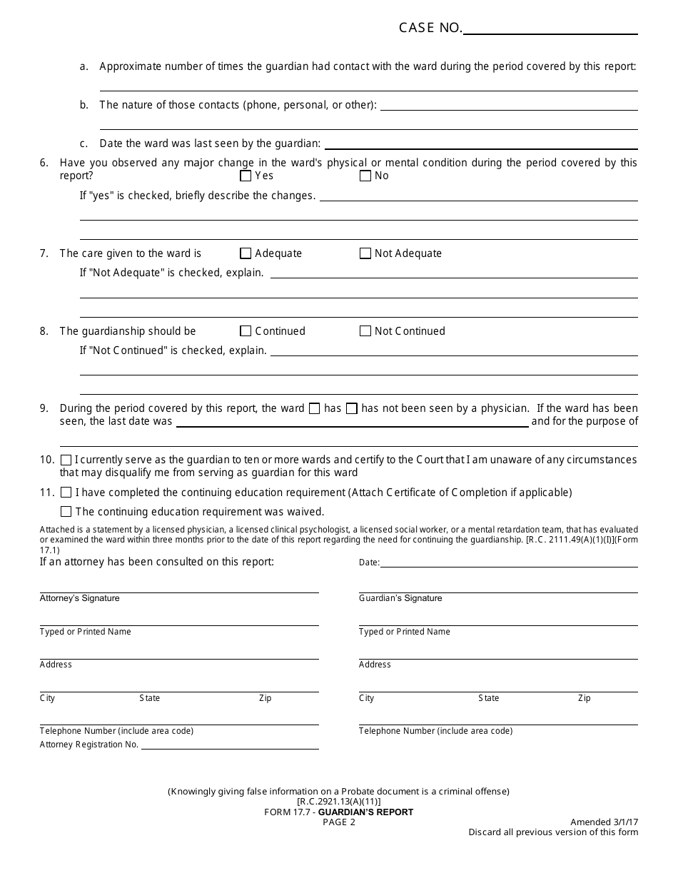 Form 17.7 Guardians Report - Greene County, Ohio, Page 2