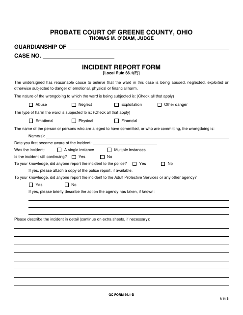 GC Form 66.1-D Incident Report Form - Greene County, Ohio