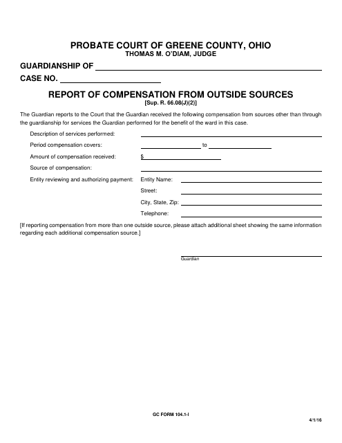 GC Form 104.1-I Report of Compensation From Outside Sources - Greene County, Ohio