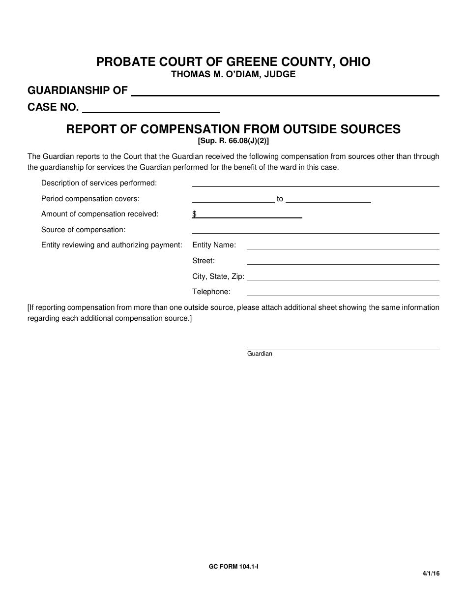 GC Form 104.1-I Report of Compensation From Outside Sources - Greene County, Ohio, Page 1