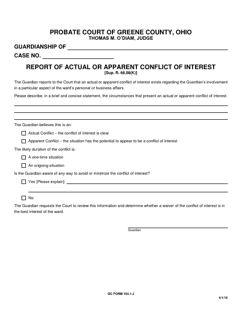 GC Form 104.1-J Report of Actual or Apparent Conflict of Interest - Greene County, Ohio