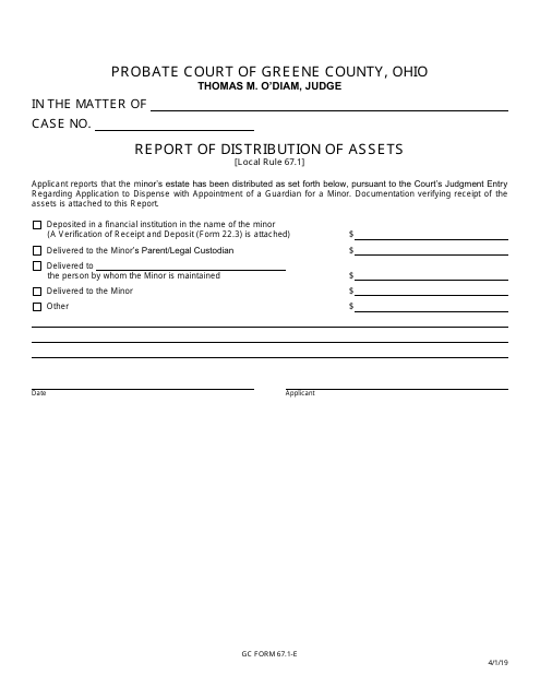 GC Form 67.1-E Report of Distribution of Assets - Greene County, Ohio