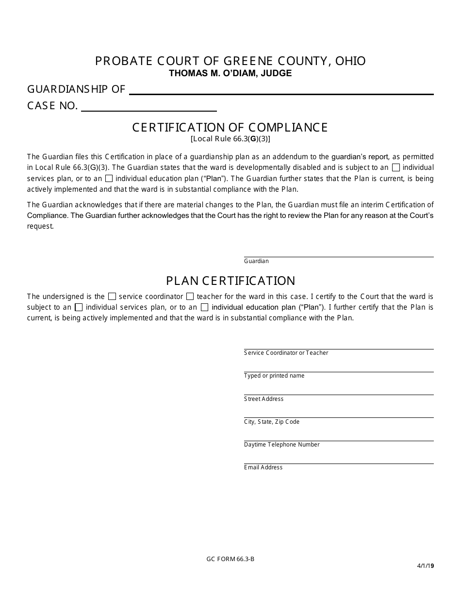 GC Form 66.3-B Certification of Compliance - Greene County, Ohio, Page 1