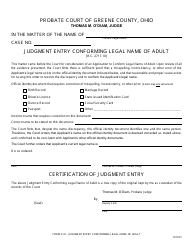 Document preview: Form 21.8 Judgment Entry Conforming Legal Name of Adult - Greene County, Ohio