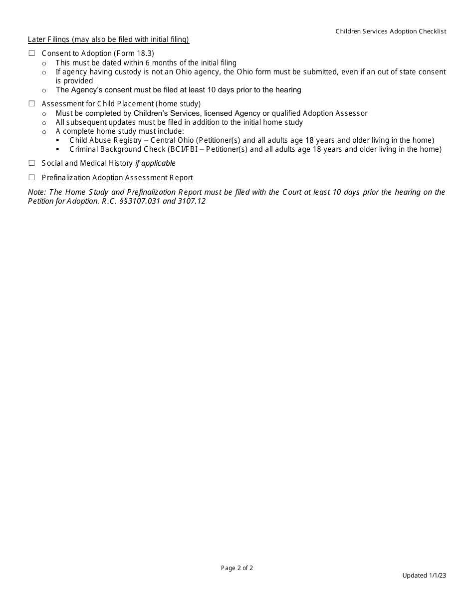 Checklist - Children Services Adoptions - Greene County, Ohio, Page 2