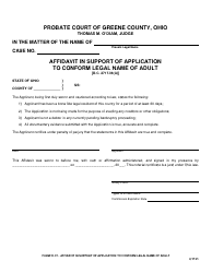 Document preview: Form 21.07 Affidavit in Support of Application to Conform Legal Name of Adult - Greene County, Ohio