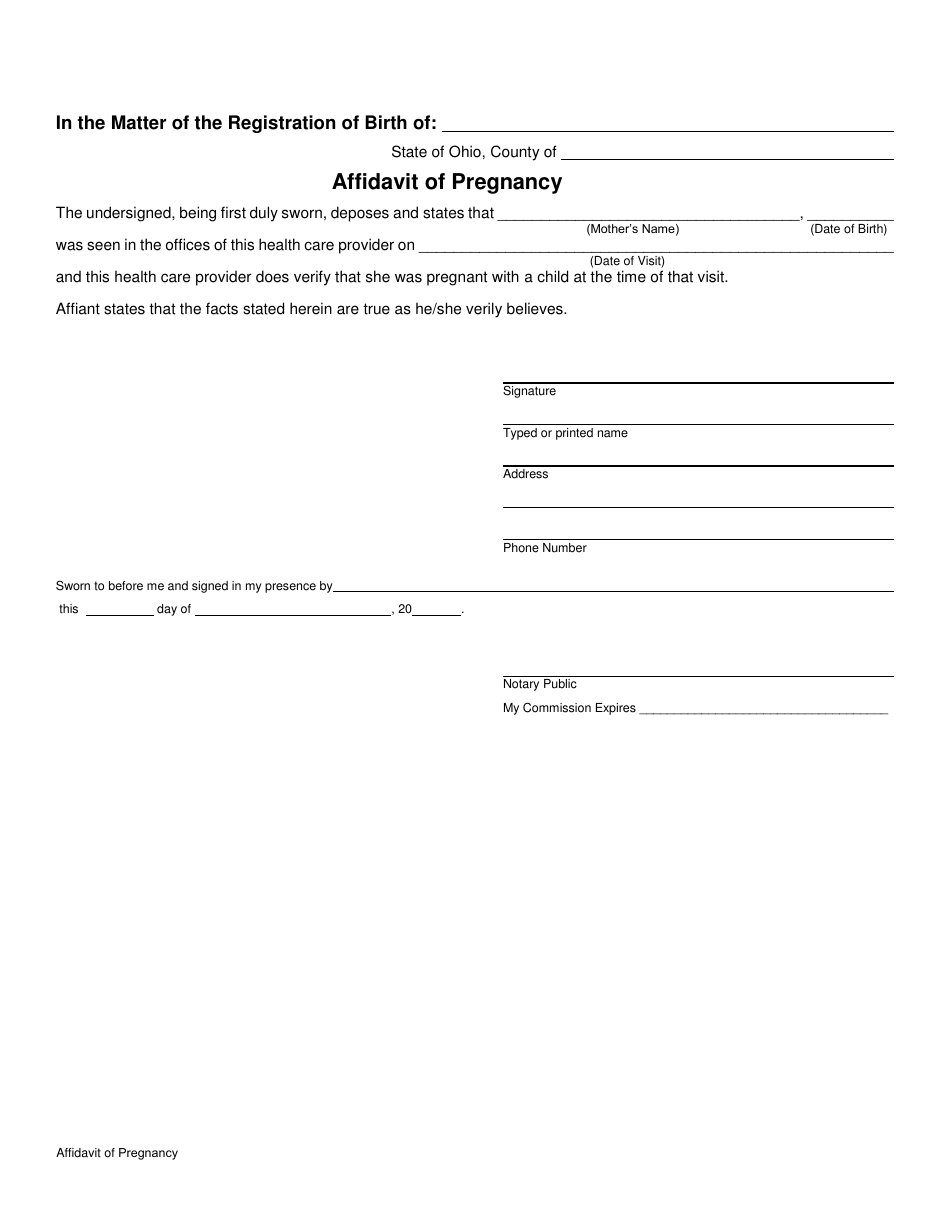 Affidavit of Pregnancy - Greene County, Ohio, Page 1