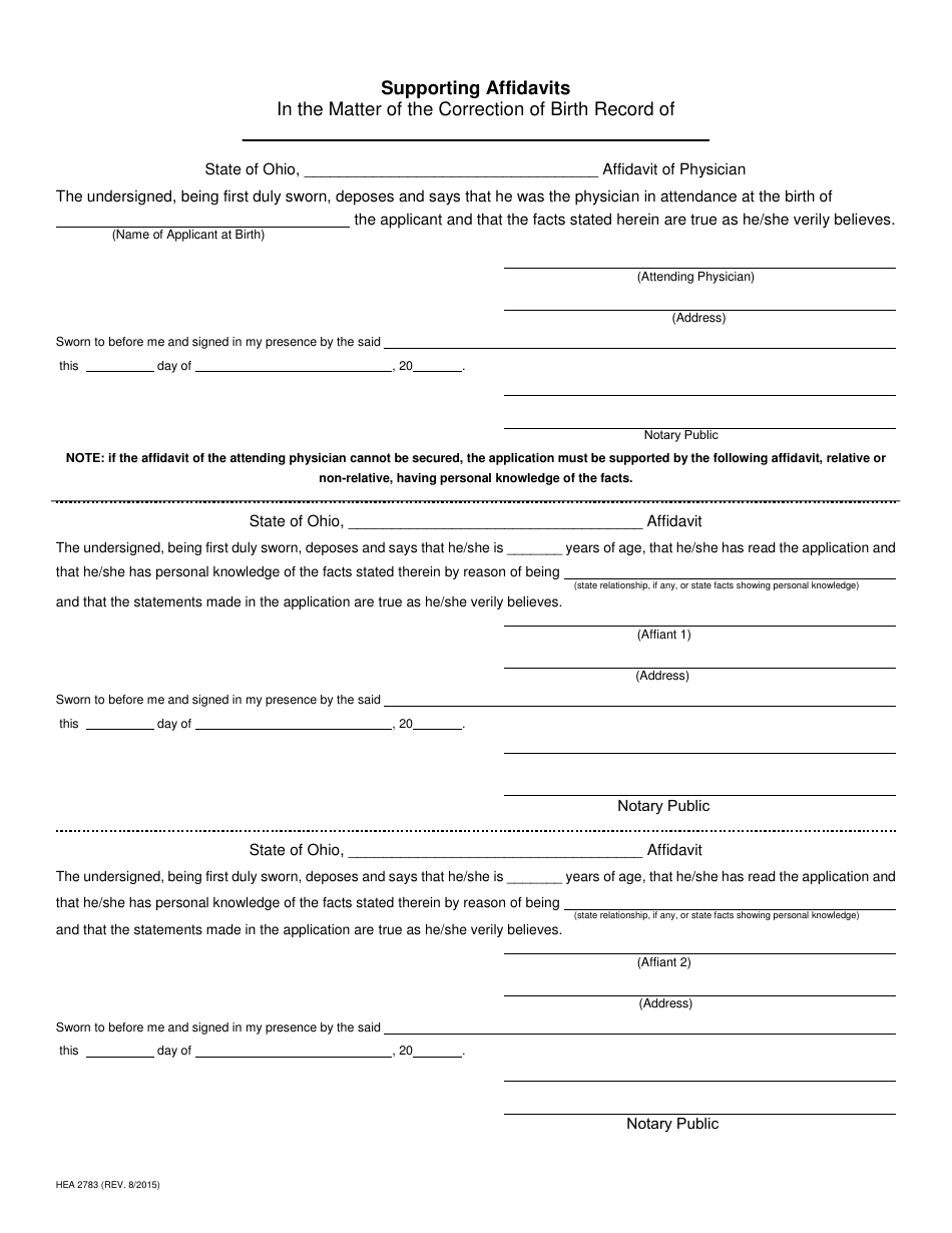 Form HEA2783 - Fill Out, Sign Online and Download Fillable PDF, Greene ...