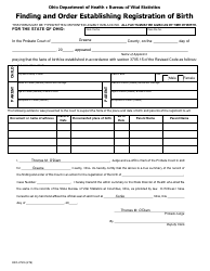 Document preview: Form HEA2745 Finding and Order Establishing Registration of Birth - Greene County, Ohio