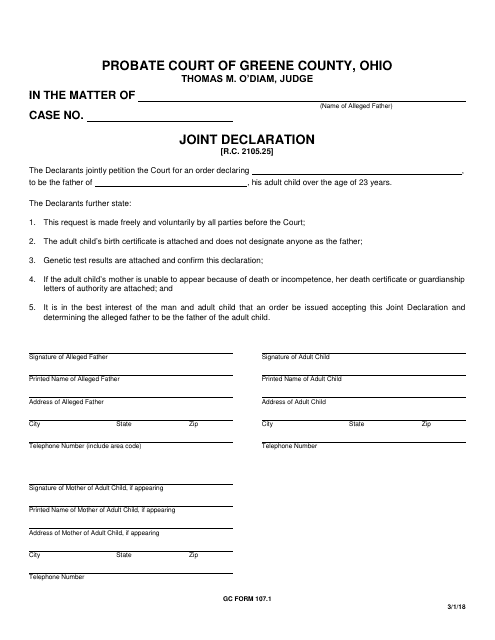 GC Form 107.1 Joint Declaration - Greene County, Ohio