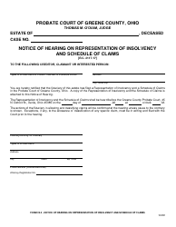 Document preview: Form 24.2 Notice of Hearing on Representation of Insolvency and Schedule of Claims - Greene County, Ohio