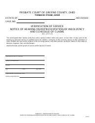 Document preview: Form 24.3 Verification of Service Notice of Hearing on Representation of Insolvency and Schedule of Claims - Greene County, Ohio