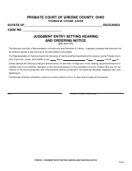 Document preview: Form 24.1 Judgment Entry Setting Hearing and Ordering Notice - Greene County, Ohio