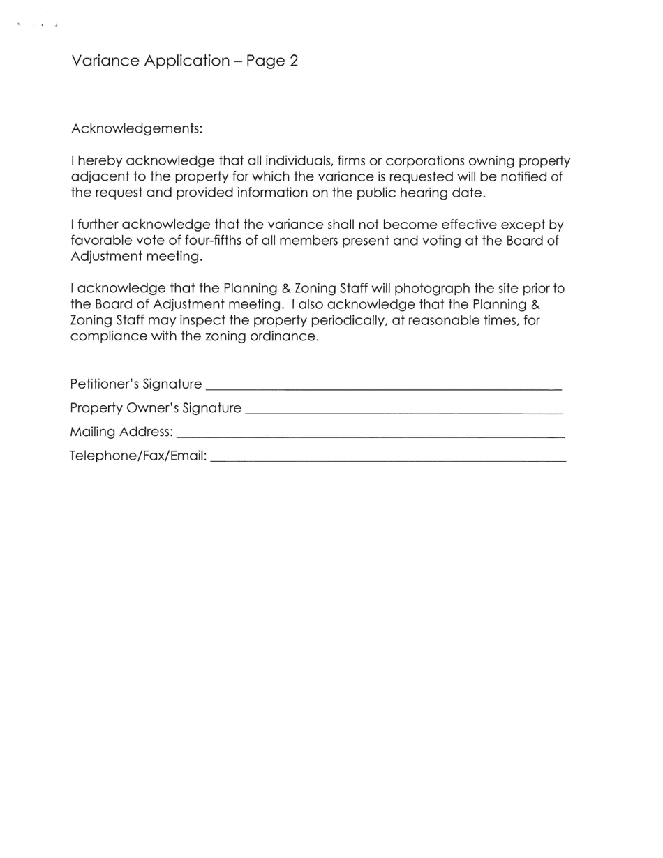 Variance Application - Stanly County, North Carolina, Page 2