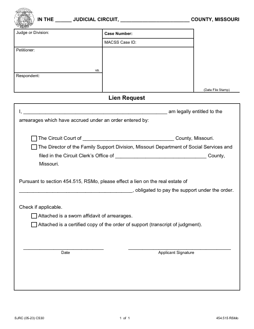 Form CS30 Lien Request - Missouri