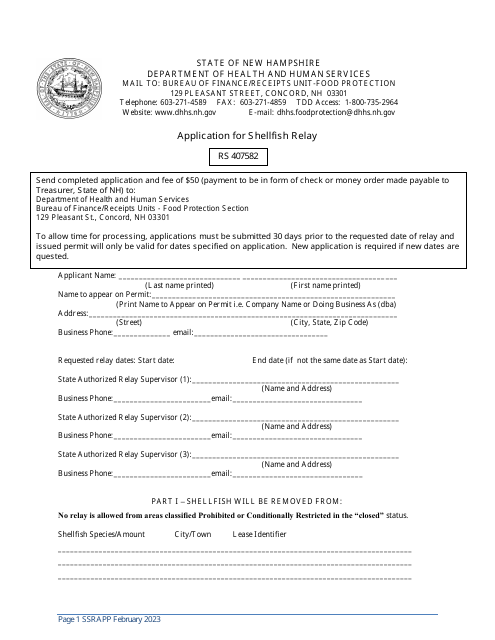Application for Shellfish Relay - New Hampshire Download Pdf