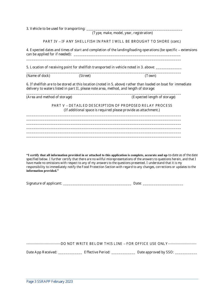 Application for Shellfish Relay - New Hampshire, Page 3