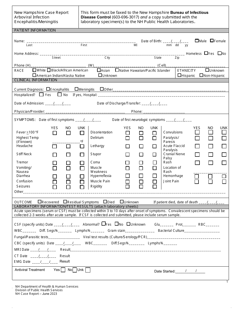 New Hampshire Case Report - Arboviral Infection Encephalitis / Meningitis - New Hampshire, Page 1