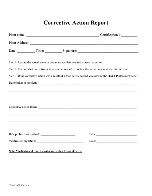 Corrective Action Report - New Hampshire