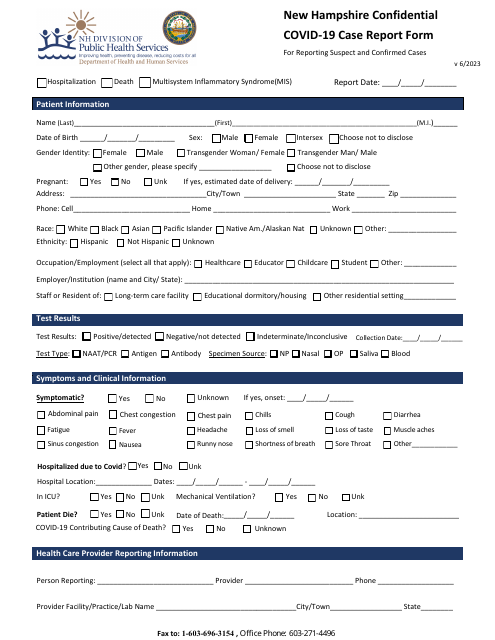 New Hampshire Confidential Covid-19 Case Report Form - New Hampshire Download Pdf