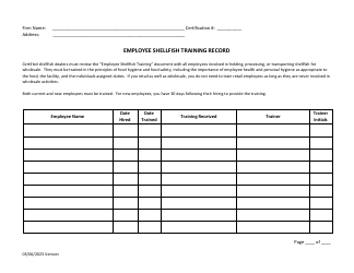 Employee Shellfish Training Record - New Hampshire