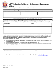 Lea Verification for Literacy Endorsement Coursework Waiver - Arizona, Page 2