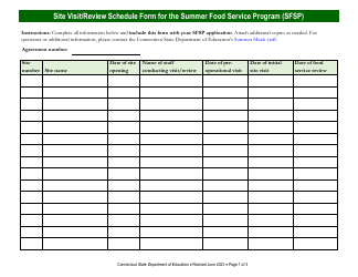 Document preview: Site Visit/Review Schedule Form for the Summer Food Service Program (Sfsp) - Connecticut
