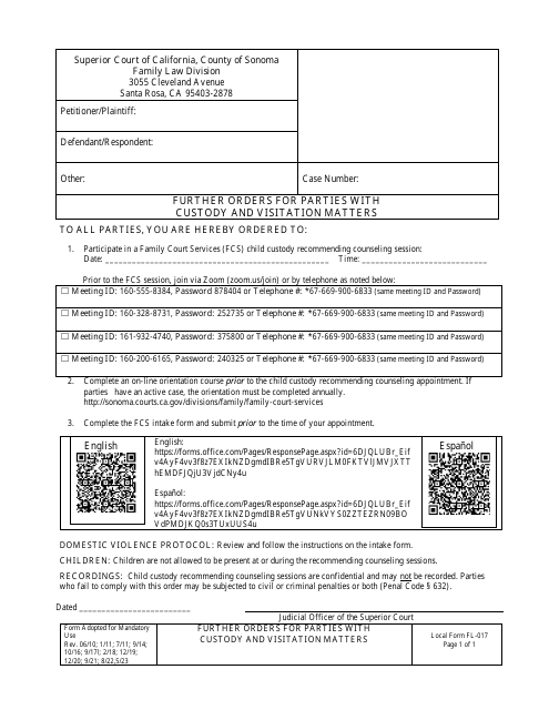 Local Form FL-017  Printable Pdf