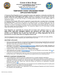 Form DEH:FH-632 Temporary Event Organizer Permit Application - County of San Diego, California