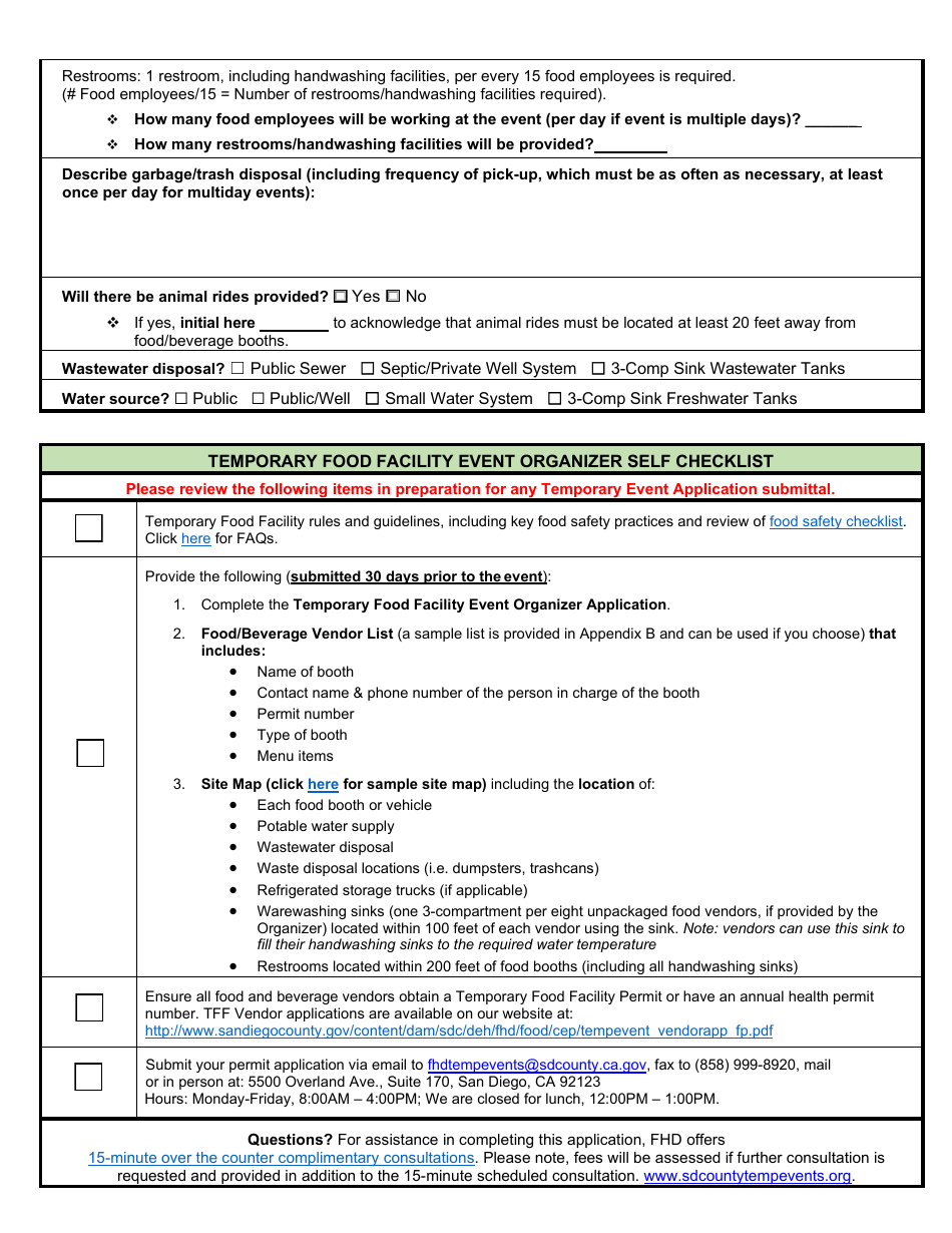 Form DEH:FH-632 Temporary Event Organizer Permit Application - County of San Diego, California, Page 4