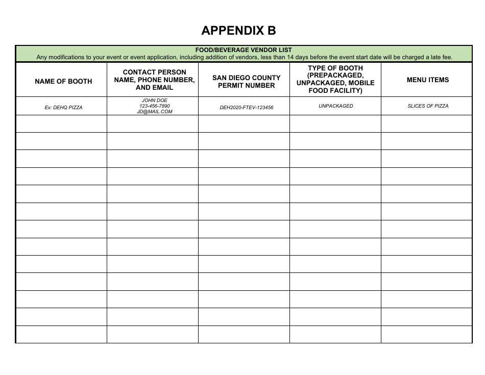 Form DEH:FH-632 Temporary Event Organizer Permit Application - County of San Diego, California, Page 7