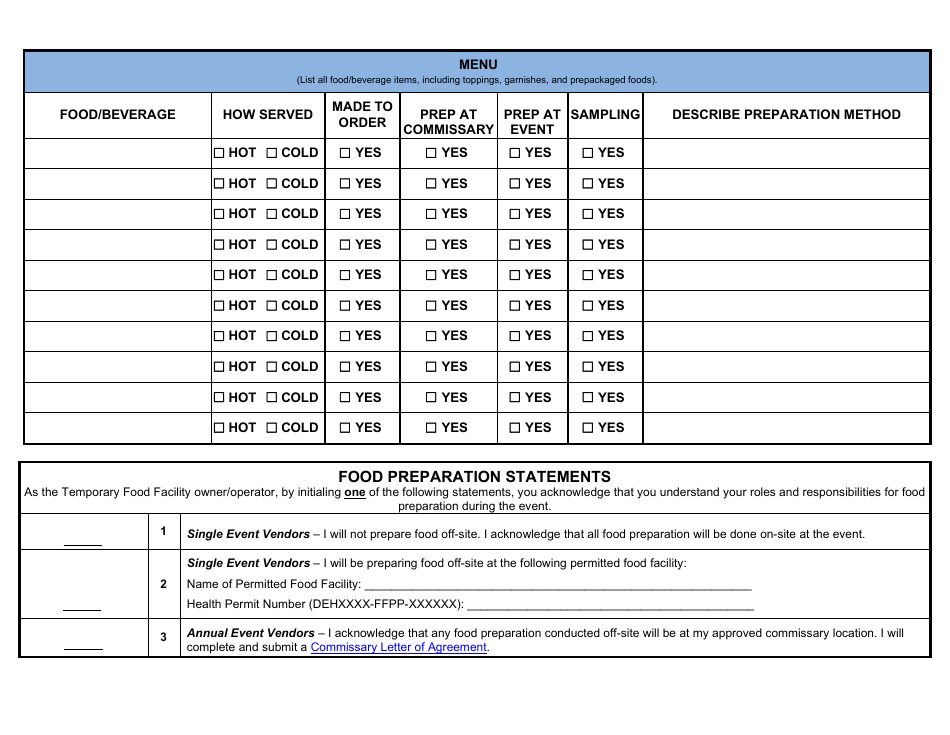 Form DEH:FH-632 Temporary Food Facility Vendor Permit Application - County of San Diego, California, Page 4
