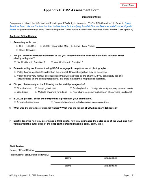 Appendix E Cmz Assessment Form - Washington