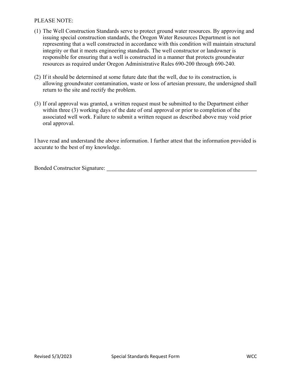 Special Standards Request Form - Oregon, Page 3