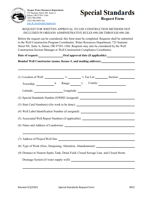 Special Standards Request Form - Oregon