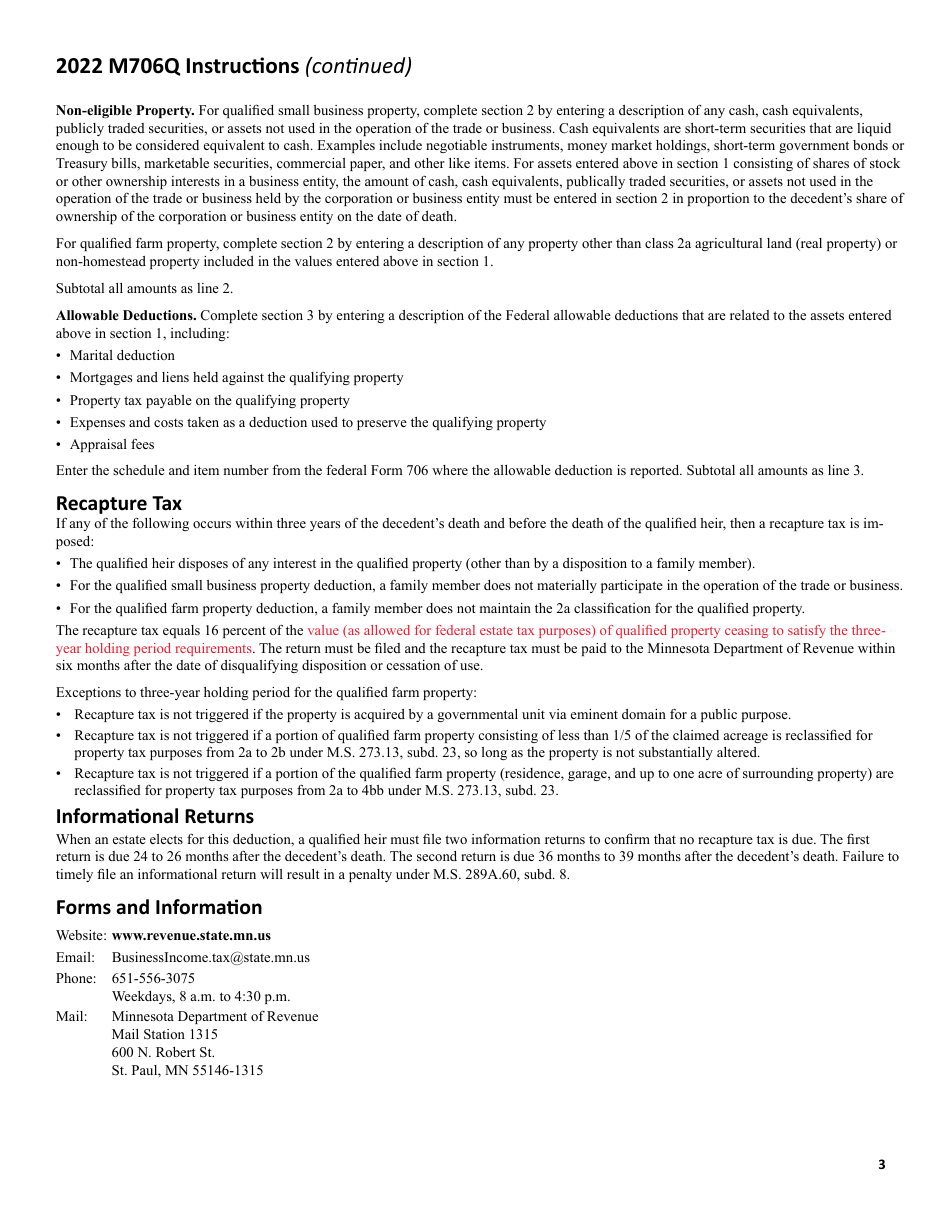 Form M706Q Election to Claim the Qualified Small Business and Farm Property Deduction - Minnesota, Page 9