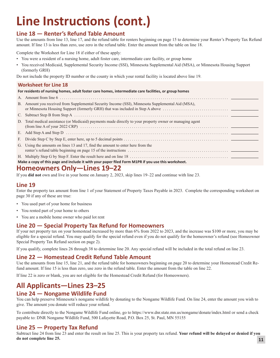 Instructions for Form M1PR Homestead Credit Refund (For Homeowners) and Renters Property Tax Refund - Minnesota, Page 11