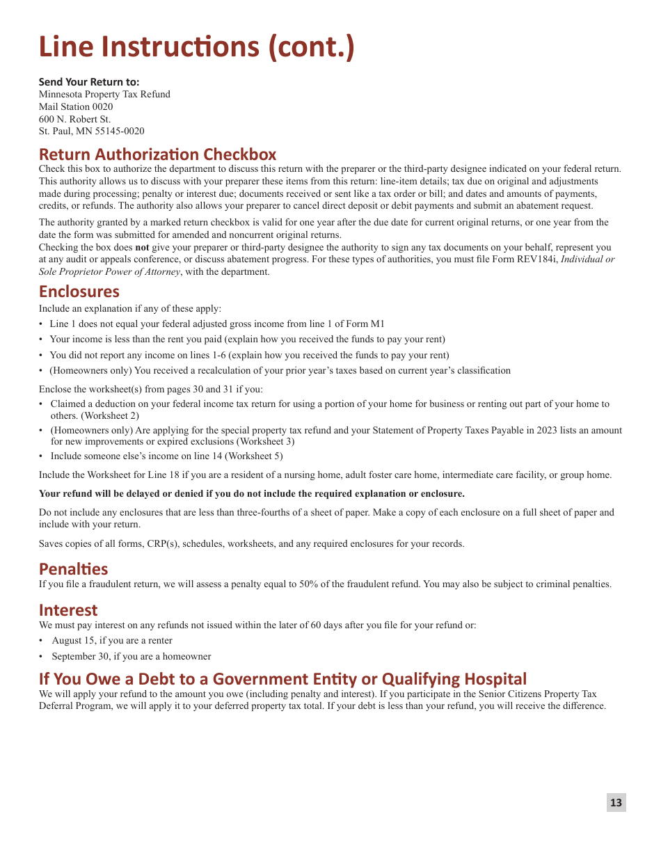 Instructions for Form M1PR Homestead Credit Refund (For Homeowners) and Renters Property Tax Refund - Minnesota, Page 13