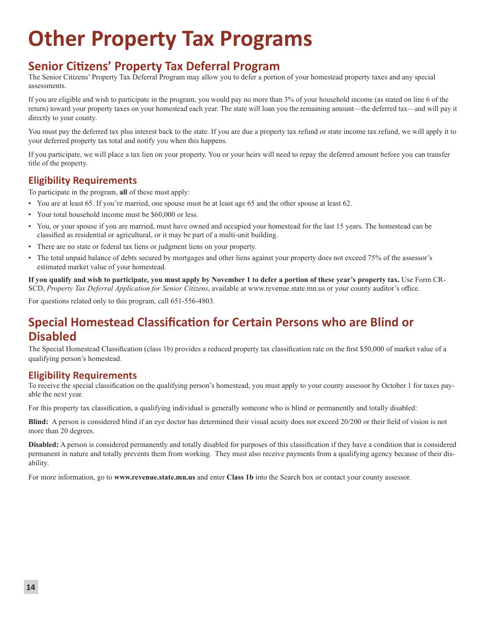 Instructions for Form M1PR Homestead Credit Refund (For Homeowners) and Renters Property Tax Refund - Minnesota, Page 14