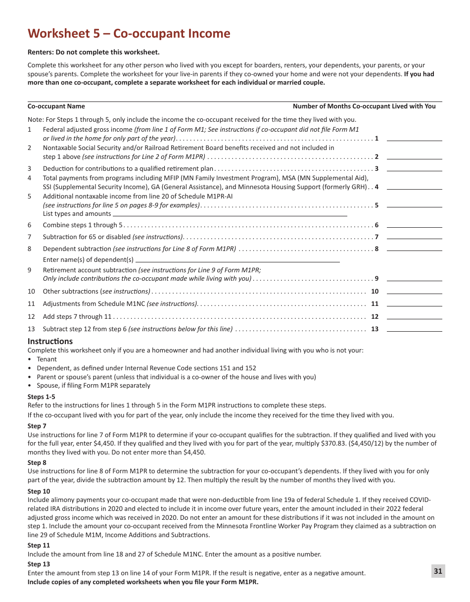 Instructions for Form M1PR Homestead Credit Refund (For Homeowners) and Renters Property Tax Refund - Minnesota, Page 31