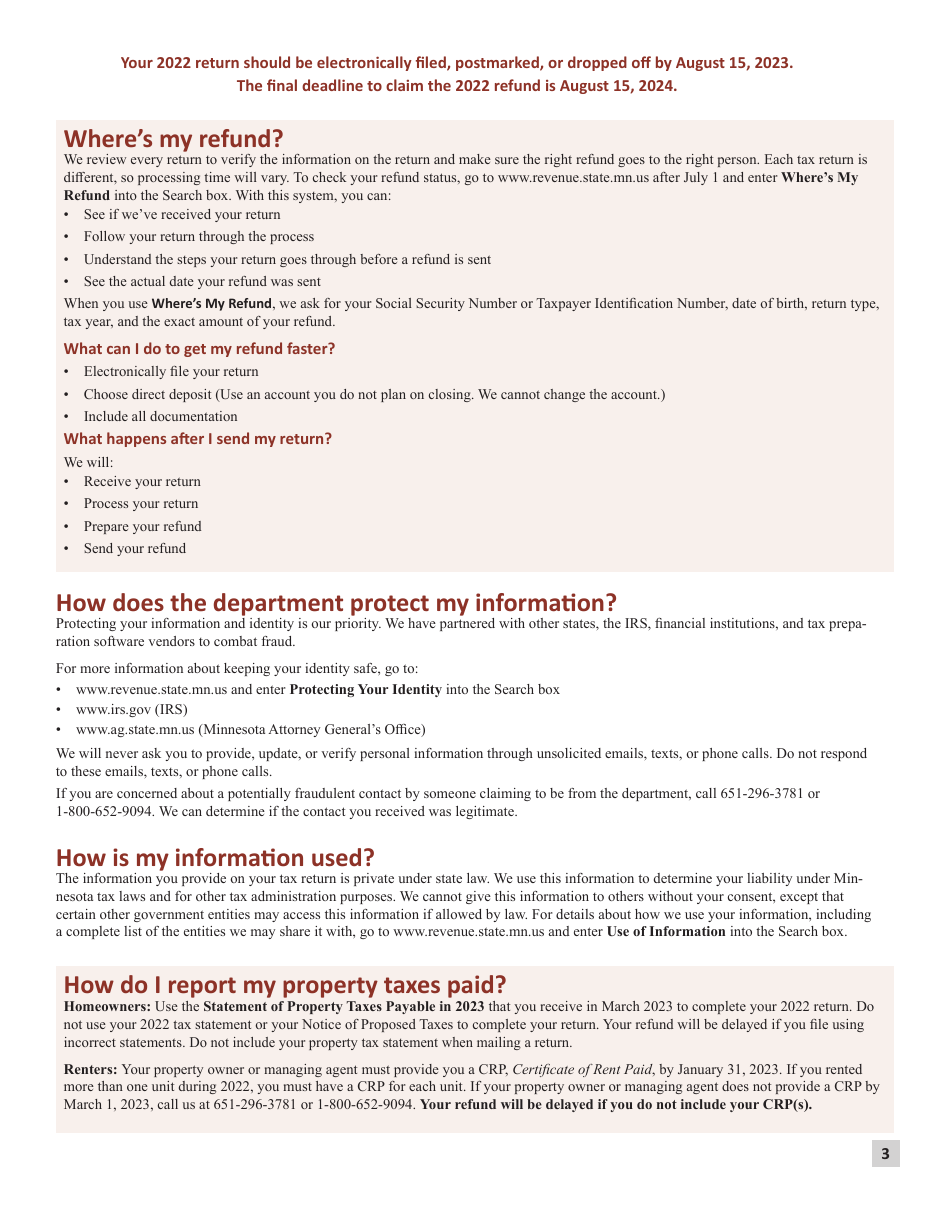 Instructions for Form M1PR Homestead Credit Refund (For Homeowners) and Renters Property Tax Refund - Minnesota, Page 3