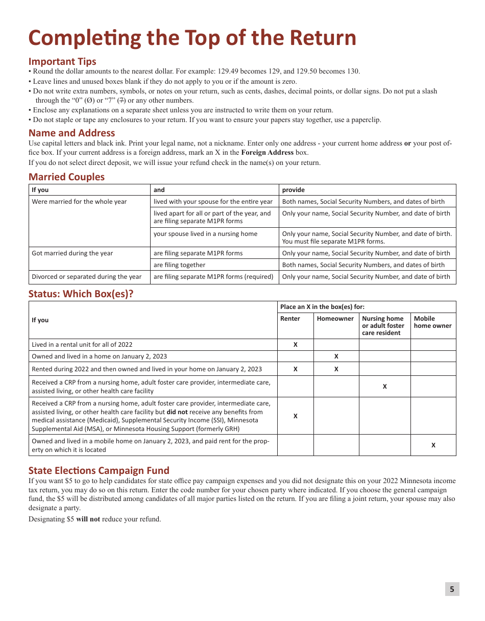 Instructions for Form M1PR Homestead Credit Refund (For Homeowners) and Renters Property Tax Refund - Minnesota, Page 5